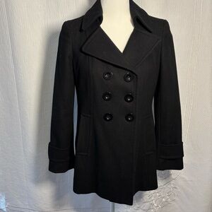 Ann Taylor Black Double-Breasted Pea Coat